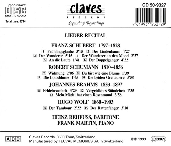 (1993) Romantic Lieder Recital / CD 9327 - Claves Records