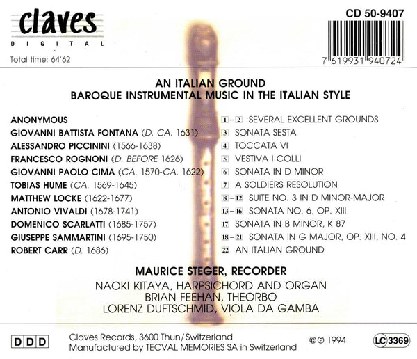 (1994) An Italian Ground: Baroque Instrumental Music in the Italian Style / CD 9407 - Claves Records