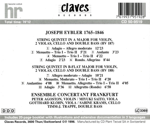 (1996) Joseph Eybler: String Quintets / CD 9519 - Claves Records