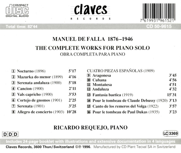 (1996) Falla: The Complete Works for Solo Piano / CD 9615 - Claves Records