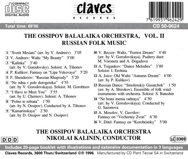 (1996) The Ossipov Balalaika Orchestra, Vol II: Russian Folk Music / CD 9624 - Claves Records