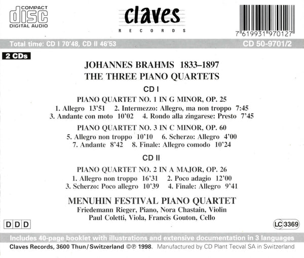 (1998) Brahms: The Three Piano Quartets / CD 9701-2 - Claves Records