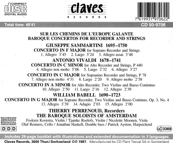 (1997) Baroque Concertos for Recorder and Strings / CD 9706 - Claves Records