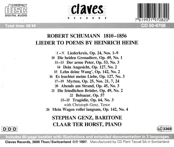 (1997) Robert Schumann: Lieder To Poems By Heinrich Heine / CD 9708 - Claves Records