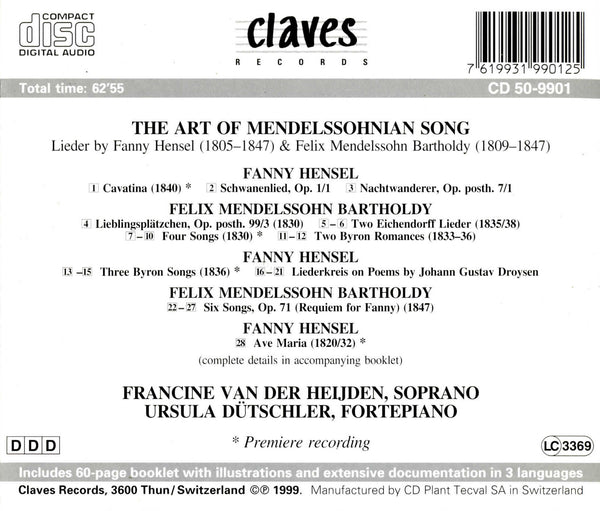 (1999) The Art Of Mendelssohnian Song / CD 9901 - Claves Records