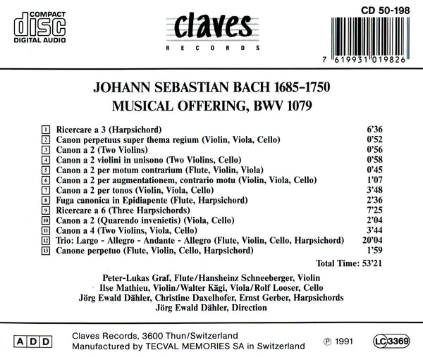 (1991) Bach: Musical Offering BWV 1079 / CD 0198 - Claves Records