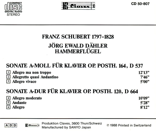 (1988) Schubert Sonatas on Brodmann's Hammerklavier / CD 0807 - Claves Records