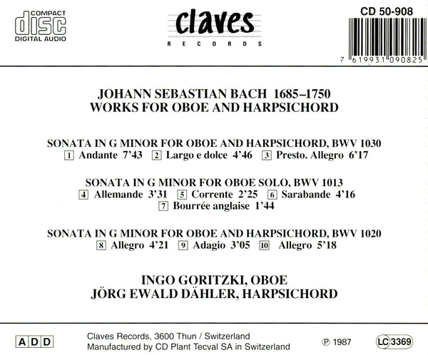 (1987) J. S. Bach : Works for Oboe and Harpsichord / CD 0908 - Claves Records