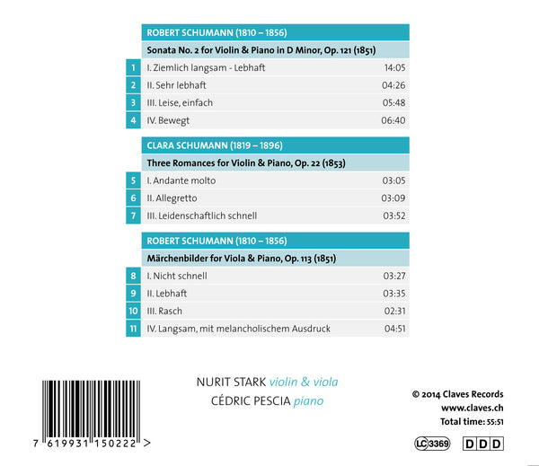 (2015) R. & C. Schumann: Works for Violin/Viola & Piano-N. Stark, C. Pescia / CD 1502 - Claves Records