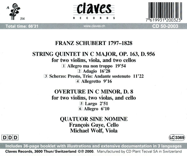 (2000) Schubert: Quintets D. 956 & D. 8 / CD 2003 - Claves Records