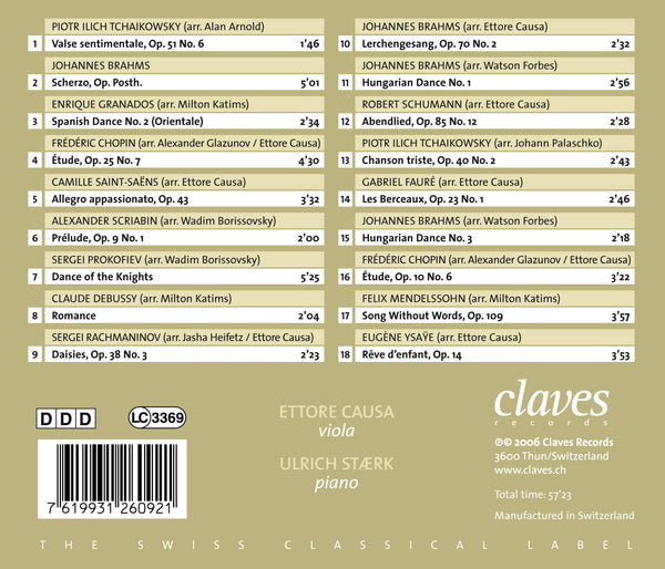 (2006) Romantic Transcriptions for Viola & Piano / CD 2609 - Claves Records