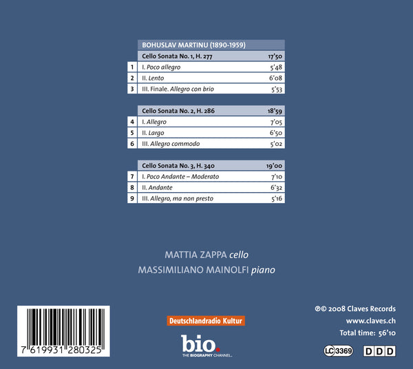 (2008) Martinu: The Three Cello Sonatas / CD 2803 - Claves Records