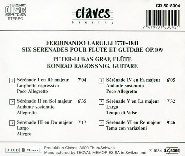 (1984) Carulli: Sérénades pour guitare & flûte Op. 109 / CD 8304 - Claves Records