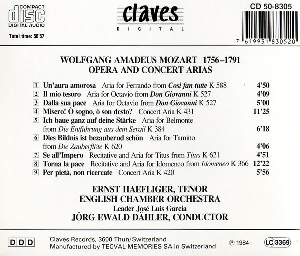 (1984) Wolfgang Amadeus Mozart: Opera & Concert Arias / CD 8305 - Claves Records