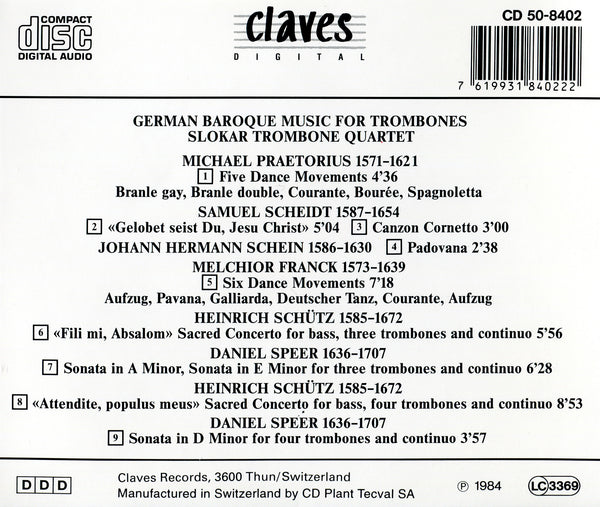 (1984) German Baroque Music For Trombones / CD 8402 - Claves Records