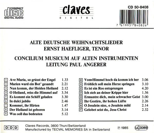 (1985) Alte Deutsche Weihnachtslieder / CD 8408 - Claves Records