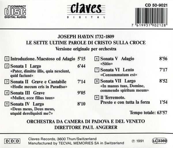 (1991) J. Haydn: The Seven Last Words of Jesus On the Cross / CD 9021 - Claves Records