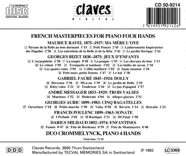 (1992) French Masterpieces For Piano Four Hands / CD 9214 - Claves Records