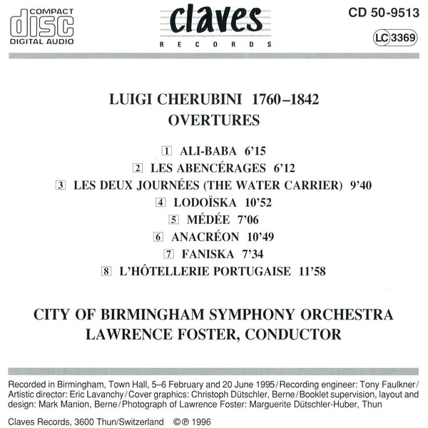 (1996) Luigi Cherubini: Ouvertures / CD 9513 - Claves Records
